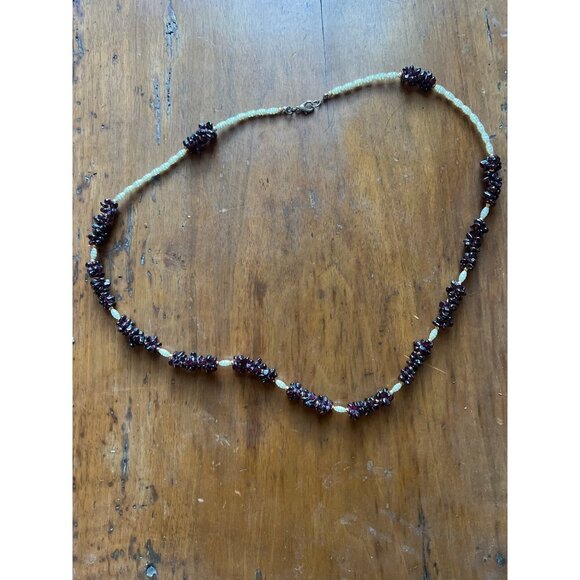 Vintage Garnet Stones Freshwater Pearls Necklace 16” Look at all Photos - Picture 6 of 6